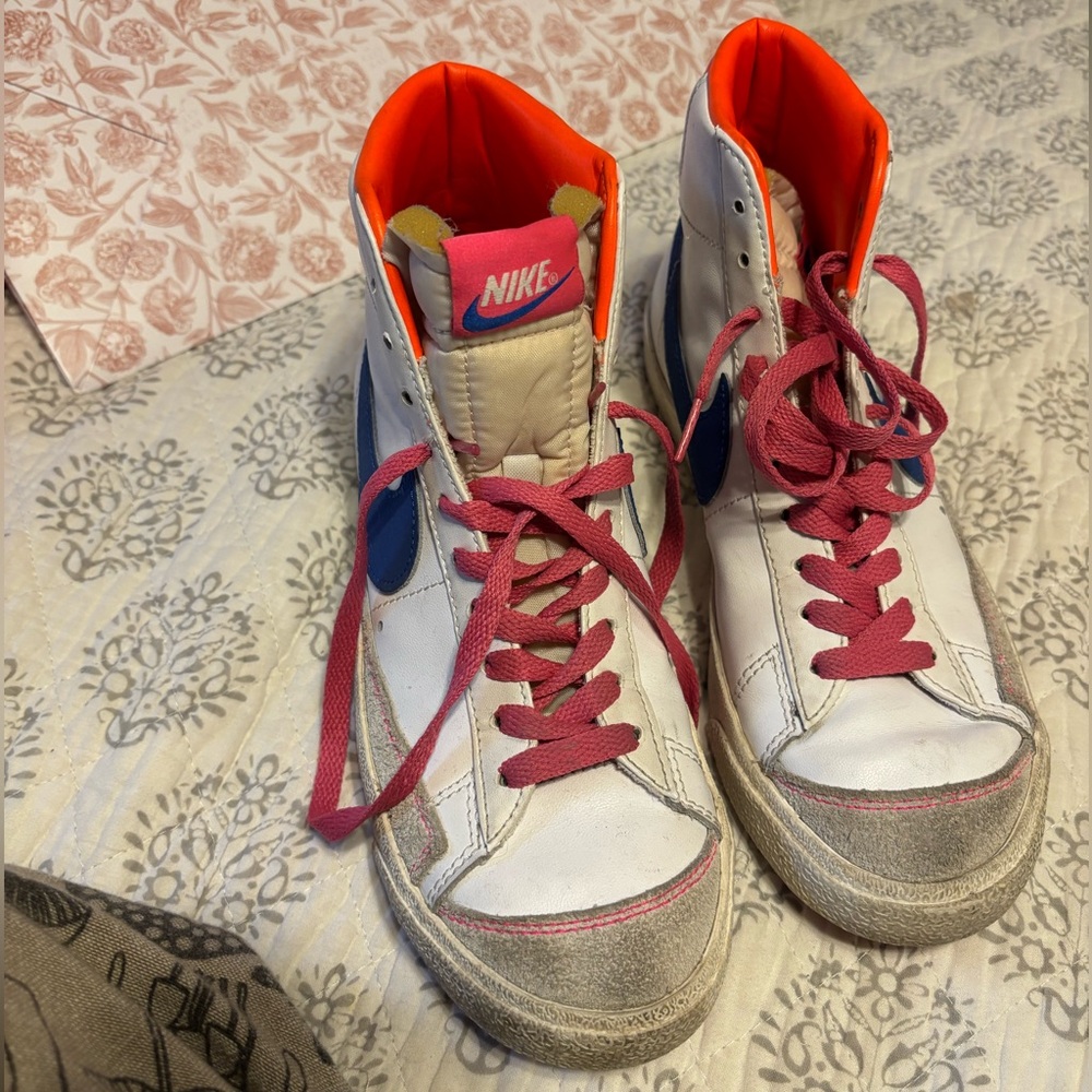 Nike Blazers White and Pink High-Top Sneakers